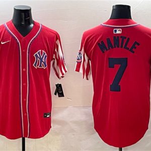 New York Yankees #7 Mickey Mantle Red American Style Limited Stitched Jersey