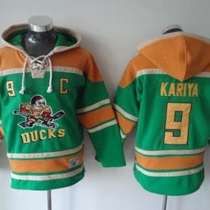 Ducks #9 Paul Kariya Green Sawyer Hooded Sweatshirt Stitched Jersey