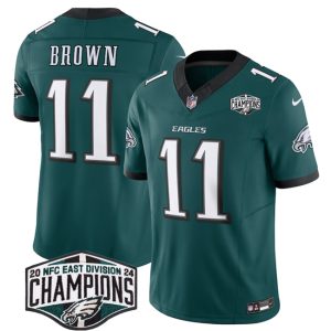 Philadelphia Eagles #11 A.J. Brown Green 2024 New NFC East Champions F.U.S.E. Vapor Untouchable Limited Stitched Jersey