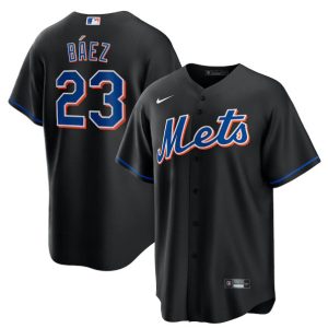 New York Mets #23 Javier B¨¢ez 2022 Black Cool Base Stitched Baseball Jersey