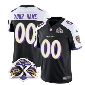 Baltimore Ravens Custom Black White 2023 F.U.S.E With Patch Throwback Vapor Limited Stitched Jersey