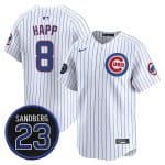 Chicago Cubs #8 lan Happ White Pinstripe 'Ryne Sandberg Tribute' Vapor Limited V2 Stitched Jersey