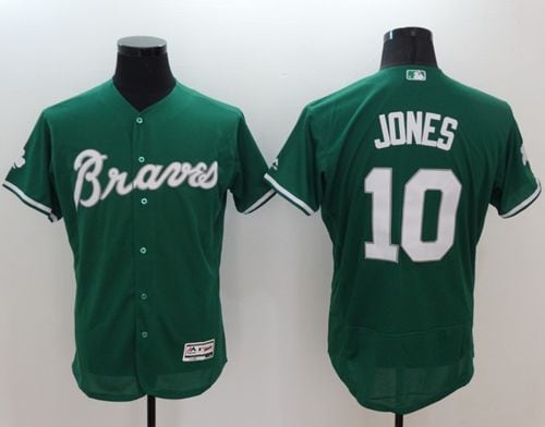 Braves #10 Chipper Jones Green Celtic Flexbase Authentic Collection Stitched Jersey