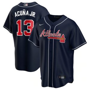 Atlanta Braves #13 Ronald Acuna Jr. Navy Stitched Jersey