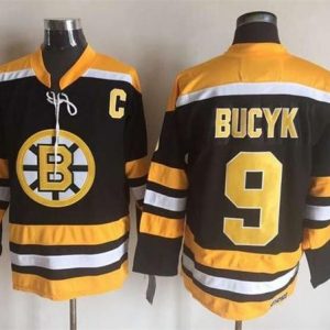 Bruins #9 Johnny Bucyk Black Yellow CCM Throwback New Stitched Jersey