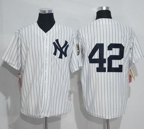 Mitchell And Ness Yankees #42 Mariano Rivera White Strip Throwback Stitched Jersey