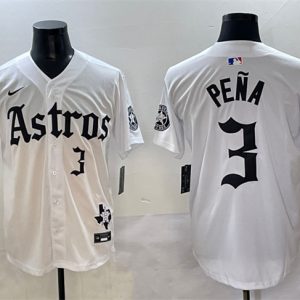 Houston Astros #3 Jeremy Pena White Gothic 'Houston Born Barrio Raised' Limited Stitched Jersey