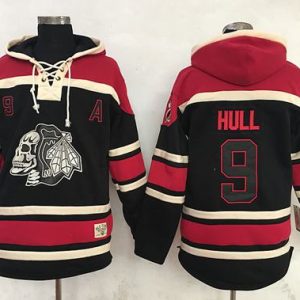 Blackhawks #9 Bobby Hull Black Sawyer Hooded Sweatshirt Stitched Jersey
