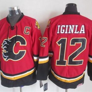 Flames #12 Jarome Iginla Red Black CCM Throwback Stitched Jersey