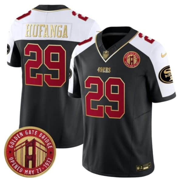 San Francisco 49ers #29 Talanoa Hufanga Balck White F.U.S.E. Golden Gate Bridge Patch Alternate Vapor Limited Stitched Jersey