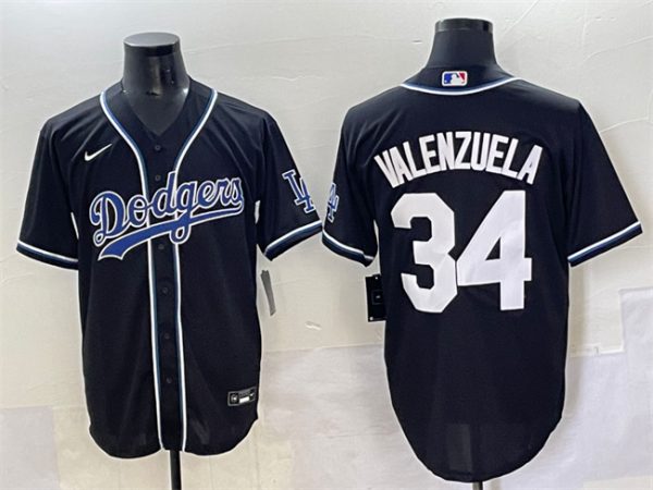 Los Angeles Dodgers #34 Fernando Valenzuela Black Fashion Stitched Jersey