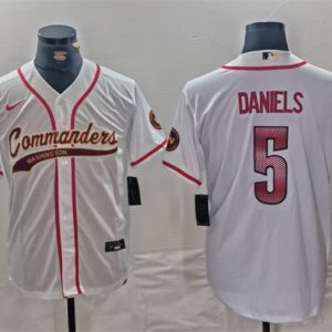 Washington Commanders #5 Jayden Daniels White With Patch Cool Base Stitched Jersey