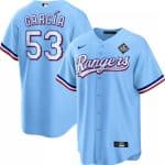 Texas Rangers #53 Adolis Garc¨ªa Blue 2023 World Series Cool Base Stitched Jersey