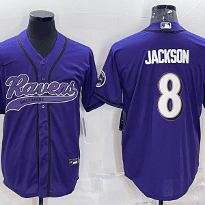 Baltimore Ravens #8 Lamar Jackson Purple With Patch Cool Base Stitched Baseball Jersey