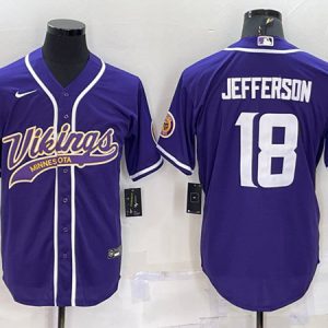 Minnesota Vikings #18 Justin Jefferson Purple With Patch Cool Base Stitched Baseball Jersey
