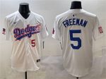 Los Angeles Dodgers #5 Freddie Freeman White With American Flag Patch Limited Stitched Jersey