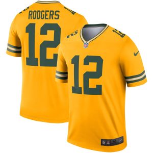 Green Bay Packers Aaron Rodgers Nike Gold Inverted Legend Stitched Jersey