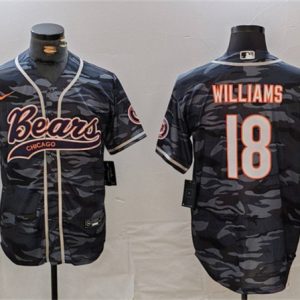 Chicago Bears #18 Caleb Williams Grey Camo With Patch Cool Base Stitched Jersey