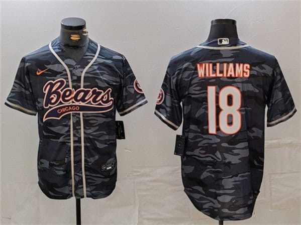 Chicago Bears #18 Caleb Williams Grey Camo With Patch Cool Base Stitched Jersey