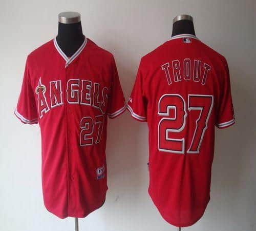 Angels Of Anaheim #27 Mike Trout Red Cool Base Stitched Jersey