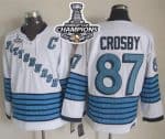 Penguins #87 Sidney Crosby White Light Blue CCM Throwback 2016 Stanley Cup Champions Stitched Jersey