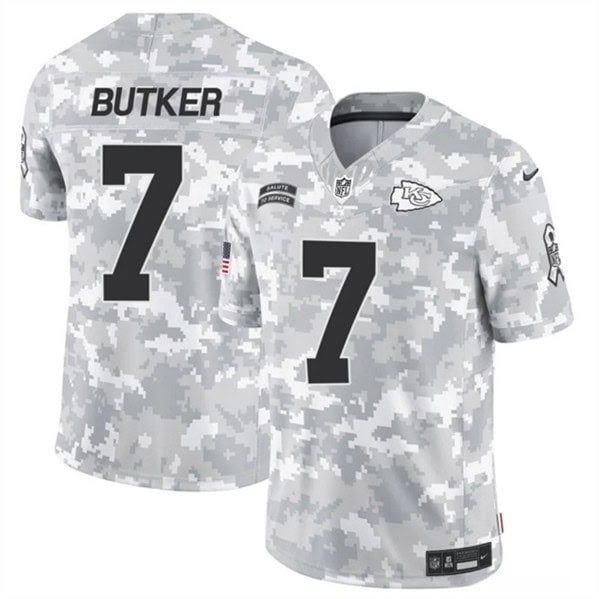 Kansas City Chiefs #7 Harrison Butker Arctic Camo 2024 F.U.S.E. Salute To Service Limited Stitched Jersey