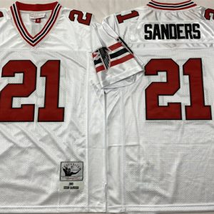 Atlanta Falcons #21 Deion Sanders White Throwback Football Stitched Jersey