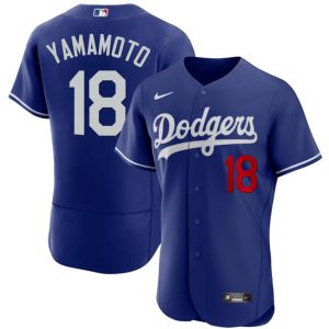 Los Angeles Dodgers #18 Yoshinobu Yamamoto Royal 2023 Flex Base Stitched Jersey