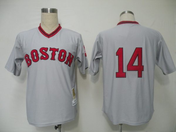 Mitchell And Ness Red Sox #14 Jim Rice Grey Stitched Throwback Jersey