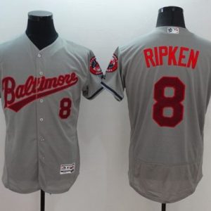 Orioles #8 Cal Ripken Grey Fashion Stars Stripes Flexbase Authentic Stitched Jersey