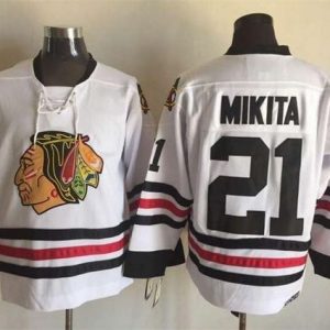 Blackhawks #21 Stan Mikita White CCM Throwback Stitched Jersey