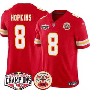 Kansas City Chiefs #8 DeAndre Hopkins Red F.U.S.E. 2024 AFC West Division Champions Vapor Limited Stitched Jersey