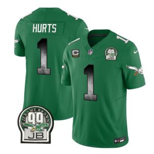 Philadelphia Eagles #1 Jalen Hurts Green 2023 F.U.S.E. With 3-Star C Patch Throwback Vapor Untouchable Limited Stitched Jersey