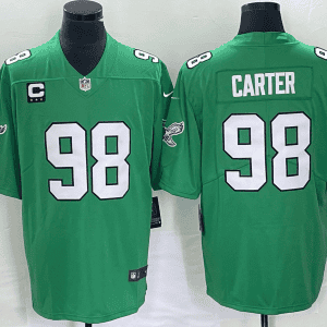 Philadelphia Eagles #98 Jalen Carter Green Vapor Limited With C Patch Stitched Jersey