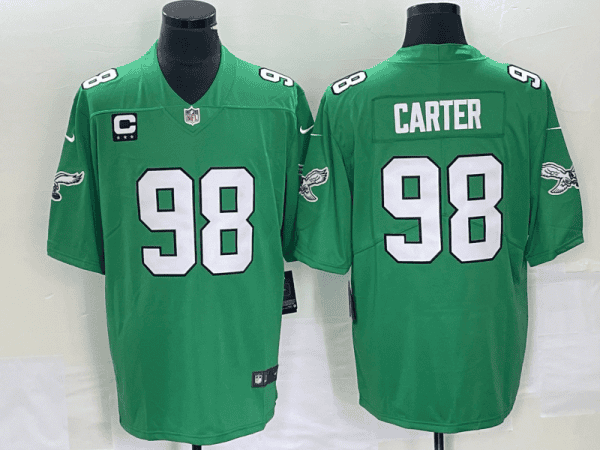 Philadelphia Eagles #98 Jalen Carter Green Vapor Limited With C Patch Stitched Jersey