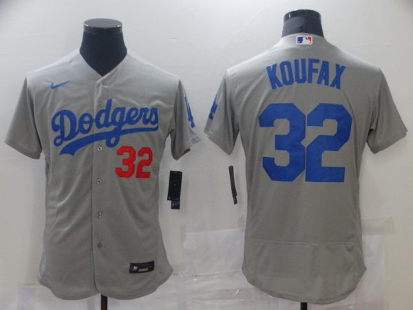 Los Angeles Dodgers #32 Sandy Koufax Grey Flex Base Sttiched Jersey