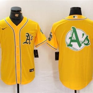 Oakland Athletics Yellow Team Big Logo Cool Base Stitched Jersey