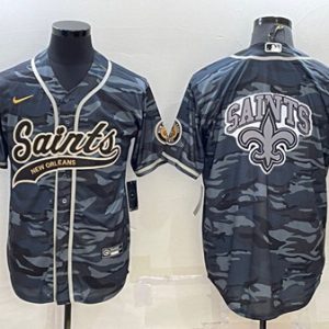 New Orleans Saints Blank Gray Navy Team Big Logo With Patch Cool Base Stitched Baseball Jersey