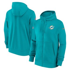 Miami Dolphins Aqua Sideline Club Performance Full-Zip Hoodie