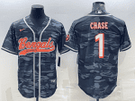 Cincinnati Bengals #1 Ja'Marr Chase Grey Camo With Patch Cool Base Stitched Baseball Jersey