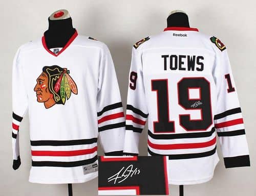 Blackhawks #19 Jonathan Toews White Autographed Stitched Jersey