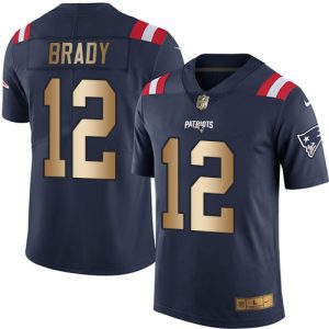 Patriots #12 Tom Brady Navy Blue Stitched Limited Gold Rush Nike Jersey