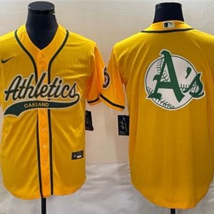 Oakland Athletics Yellow Team Big Logo Cool Base Stitched Jersey 001