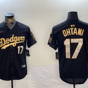 Los Angeles Dodgers #17 Shohei Ohtani Black Gold 2024 World Series Champions With Fernando Memorial Patch Limited Stitched Jersey