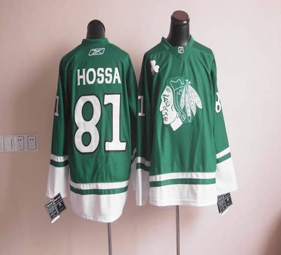 Blackhawks St Patty's Day #81 Marian Hossa Green Stitched Jersey