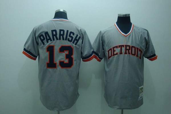 Mitchell And Ness Tigers #13 Lance Parrish Stitched Grey Throwback Jersey