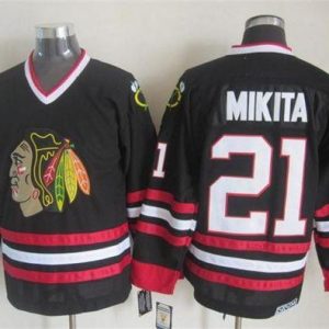 Blackhawks #21 Stan Mikita Black CCM Throwback Stitched Jersey