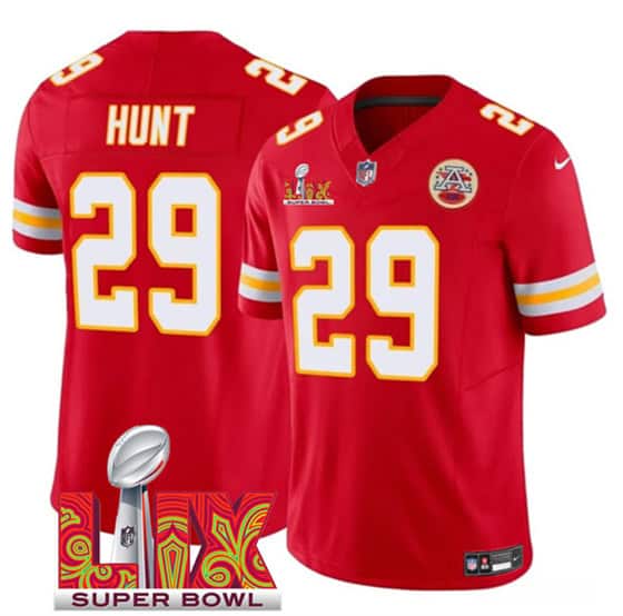 Kansas City Chiefs #29 Kareem Hunt Red 2025 F.U.S.E. Super Bowl LIX Patch Vapor Untouchable Limited Stitched Jersey