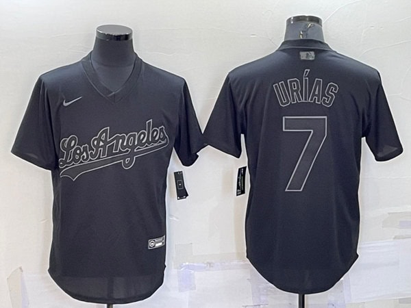Los Angeles Dodgers #7 Julio Ur¨ªas Black Pitch Black Fashion Replica Stitched Jersey
