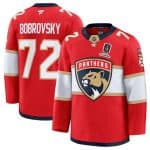Florida Panthers #72 Sergei Bobrovsky Red Home 2025 Stanley Cup Champions Patch Stitched Jersey